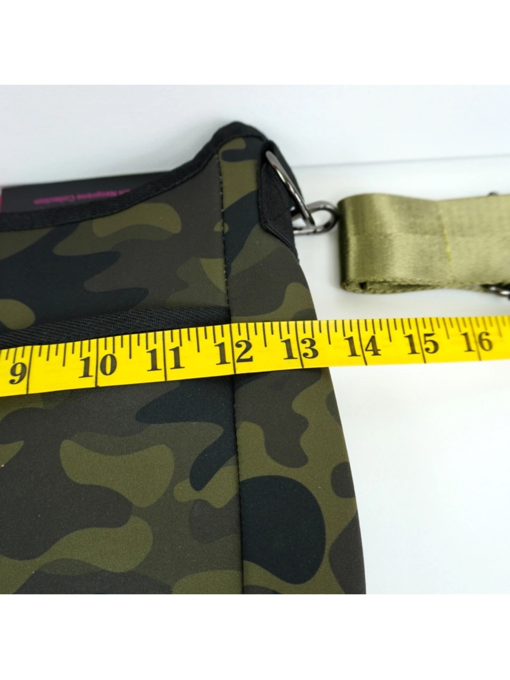 HAUTE SHORE Camo Messenger Bag with Pink & Orange Center Stripe NWOT - Picture 8 of 13